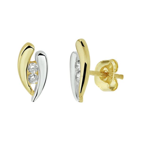 oorknoppen zirkonia 14K bicolor goud geel/wit