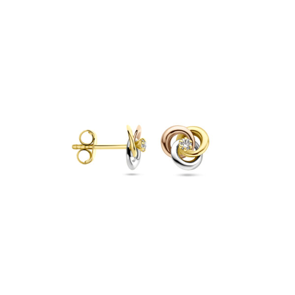 oorknoppen zirkonia 7 mm 14K tricolor goud - Afbeelding 3