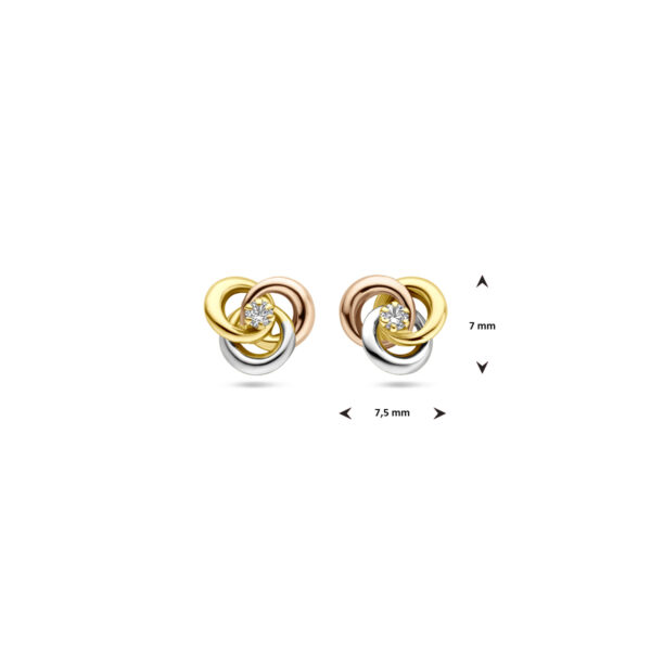 oorknoppen zirkonia 7 mm 14K tricolor goud - Afbeelding 4