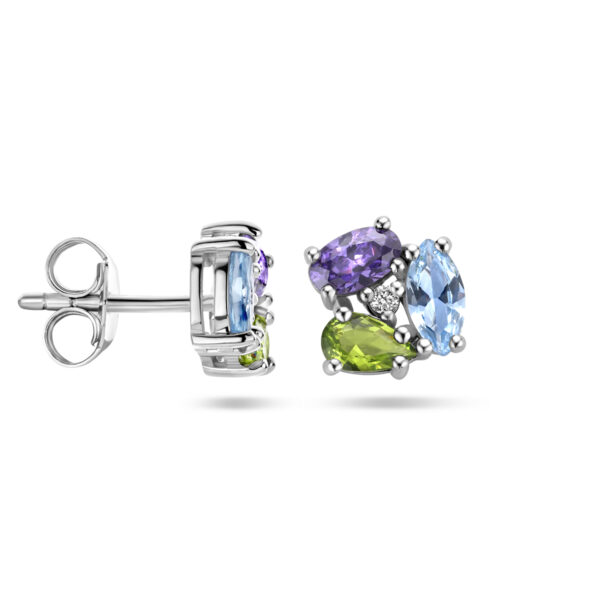 oorknoppen zirkonia en synth. edelstenen zilver gerhodineerd - Afbeelding 3