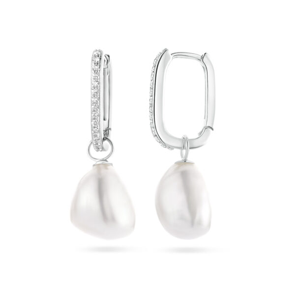 oorringen paperclip barok parel en zirkonia zilver gerhodineerd - Afbeelding 3