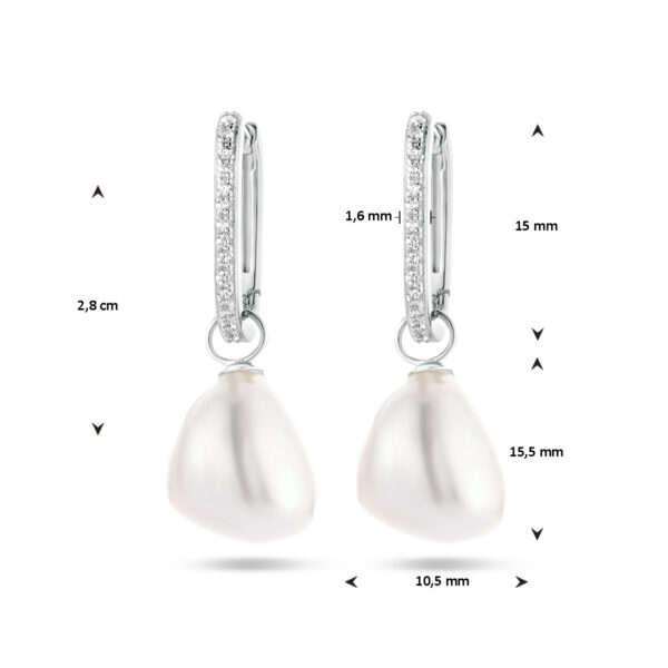 oorringen paperclip barok parel en zirkonia zilver gerhodineerd - Afbeelding 4