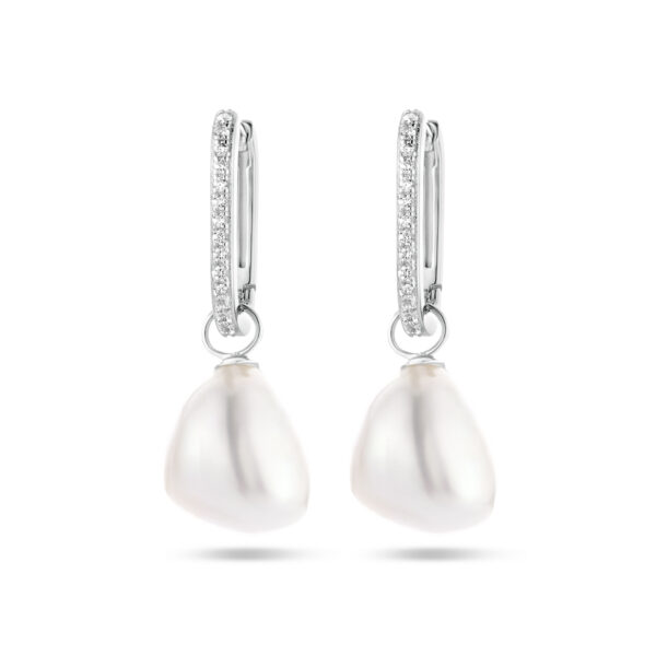 oorringen paperclip barok parel en zirkonia zilver gerhodineerd