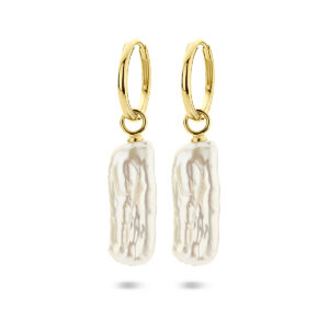 oorringen parel 38 mm 1 micron zilver verguld (geel)