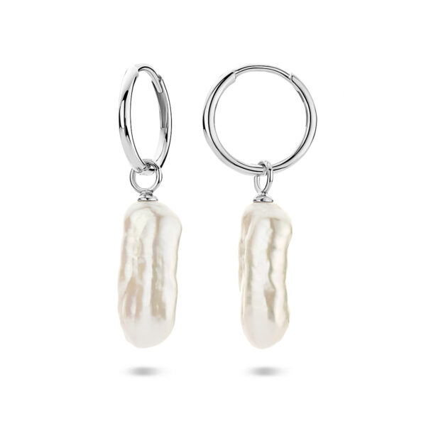 oorringen parel 38 mm zilver gerhodineerd - Afbeelding 3