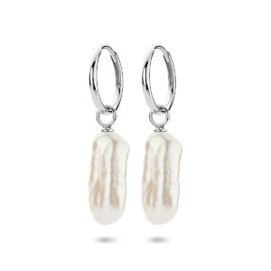 oorringen parel 38 mm zilver gerhodineerd