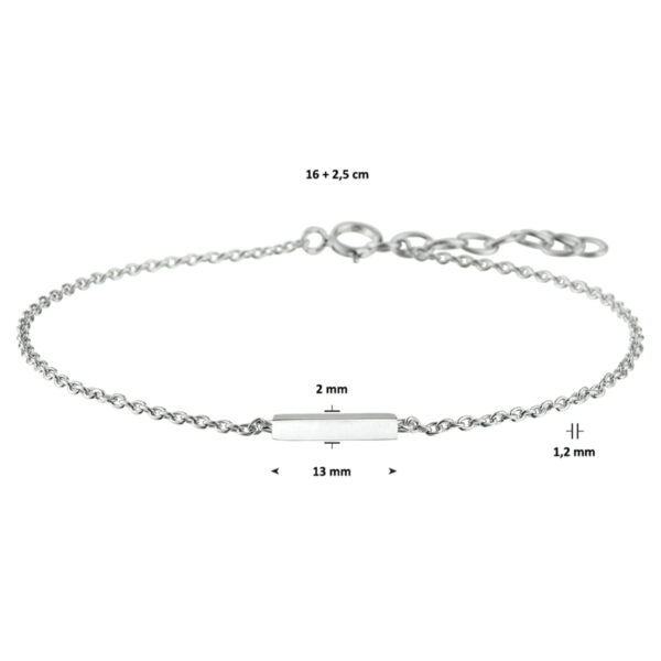 armband balkje 1,2 mm 16 + 2,5 mm zilver gerhodineerd - Afbeelding 4