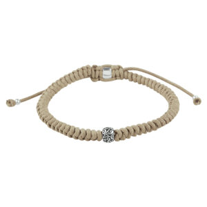 armband beige 7 mm 19 - 26 cm zilver gerhodineerd met rubber/nylon/leer