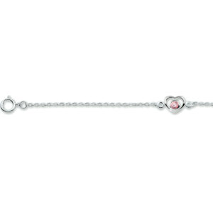armband hart en roze zirkonia 13 - 15 cm zilver wit