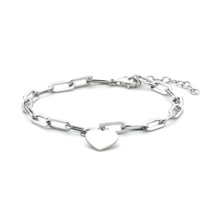 armband hart paperclip platte buis 16 + 3 cm zilver gerhodineerd