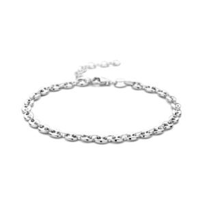 armband koffieboon 3,7 mm 16 + 3 cm zilver gerhodineerd