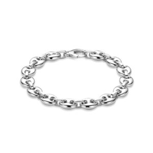 armband koffieboon 9,5 mm 20,5 cm zilver gerhodineerd