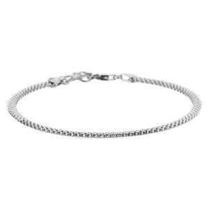 armband popcorn 3,0 mm 18 + 2 cm zilver gerhodineerd