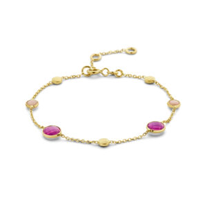 armband robijn, opaal en rondjes 16 - 17,5 - 19 cm 14K geelgoud