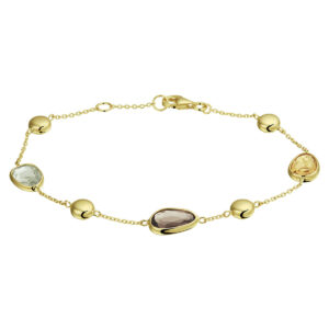 armband rookkwarts, citrien en amethist 17,5 – 19 cm 14K geelgoud