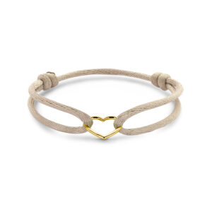 armband satijn beige hart 13 - 26 cm 14K goud met rubber/nylon/leer