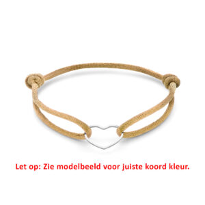 armband satijn hart 13 - 26 cm zilver gerhodineerd met rubber/nylon/leer