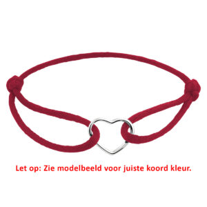 armband satijn hart 13 - 26 cm zilver gerhodineerd met rubber/nylon/leer