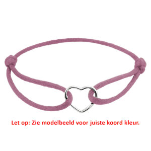 armband satijn hart 13 - 26 cm zilver gerhodineerd met rubber/nylon/leer