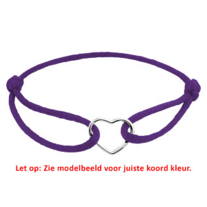 armband satijn hart 13 - 26 cm zilver gerhodineerd met rubber/nylon/leer