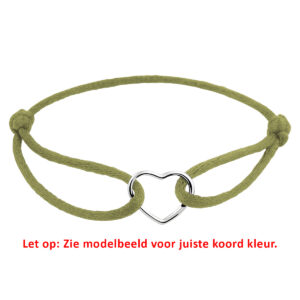 armband satijn hart 13 - 26 cm zilver gerhodineerd met rubber/nylon/leer