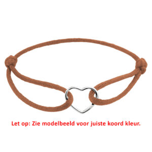 armband satijn hart 13 - 26 cm zilver gerhodineerd met rubber/nylon/leer