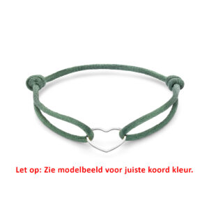 armband satijn hart 13 - 26 cm zilver gerhodineerd met rubber/nylon/leer