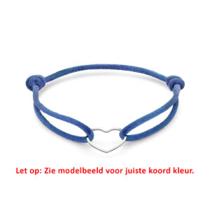 armband satijn hart 13 - 26 cm zilver gerhodineerd met rubber/nylon/leer