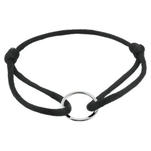 armband satijn rondje zilver gerhodineerd met rubber/nylon/leer