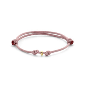 armband satijn zacht roze 13 - 26 cm 14K goud met rubber/nylon/leer