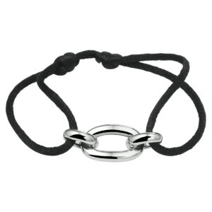 armband satijn zilver gerhodineerd met rubber/nylon/leer