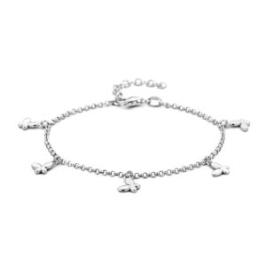 armband vlinder 17 + 3 cm zilver gerhodineerd
