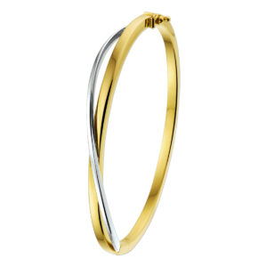 bangle scharnier vlakke buis 3 x 60 mm 14K bicolor goud geel/wit