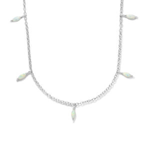 collier synth. opaal 41 + 4 cm zilver gerhodineerd
