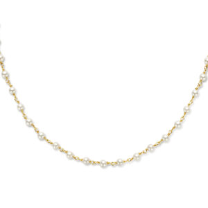 collier synth. parels 40 + 5 cm 1 micron zilver verguld (geel)