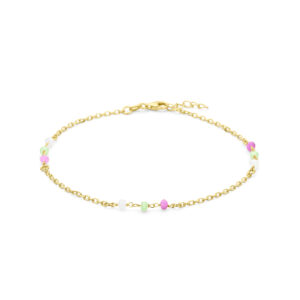 enkelbandje meerdere kleuren kristal bolletjes 24 + 2 cm 3 micron zilver verguld (geel)