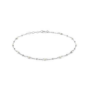 enkelbandje parel 24 + 2 cm zilver gerhodineerd