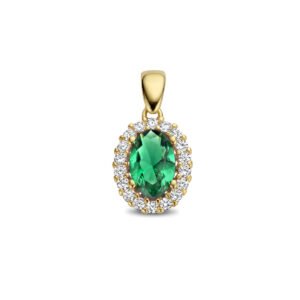 hanger groen en wit zirkonia halo 14K geelgoud