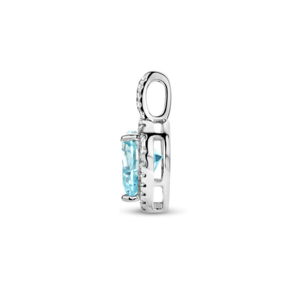 hanger hart wit en aquamarijnkleurig zirkonia halo zilver gerhodineerd - Afbeelding 3