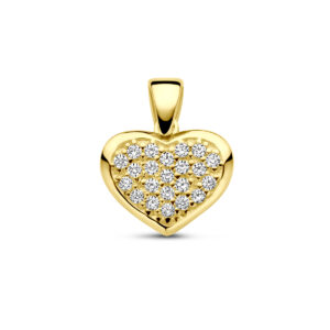 hanger hartje zirkonia 14 mm 14K geelgoud