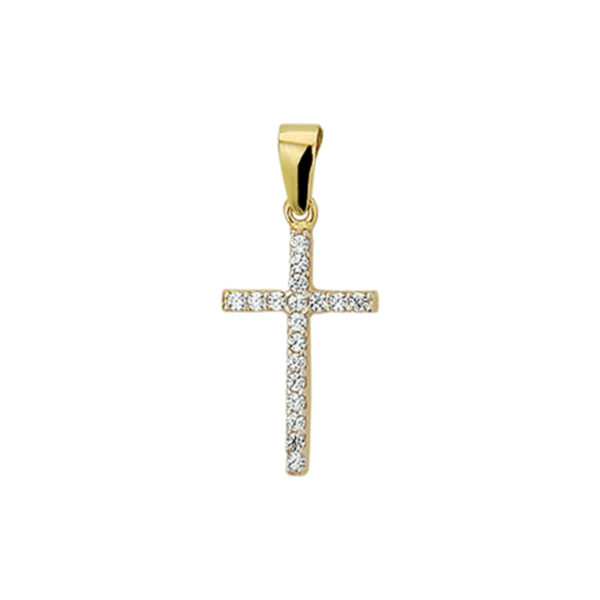 hanger kruis zirkonia 14K geelgoud