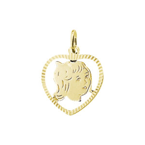 hanger meisje hart gediamanteerd 19 x 16 mm 14K geelgoud