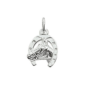 hanger paardenhoofd en hoefijzer zilver wit