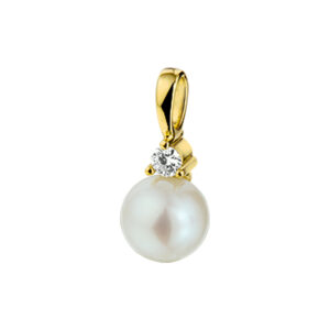 hanger parel en diamant 0.05ct h si 14K geelgoud