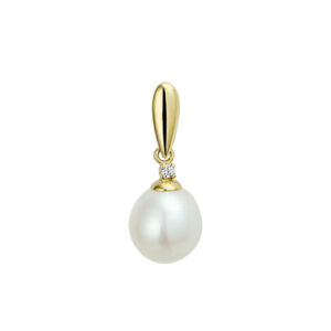 hanger parel en zirkonia 14 x 8,5 mm 14K geelgoud
