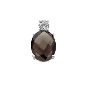hanger rookkwarts en zirkonia 13 mm zilver gerhodineerd