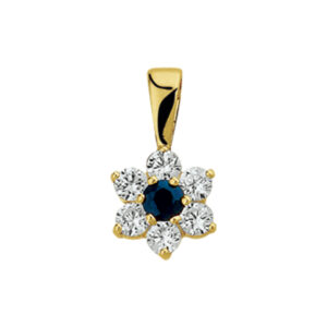 hanger saffier en zirkonia halo 14K geelgoud