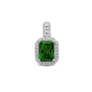 hanger zirkonia groen en wit halo zilver gerhodineerd