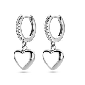 klapoorringen hart zirkonia zilver gerhodineerd