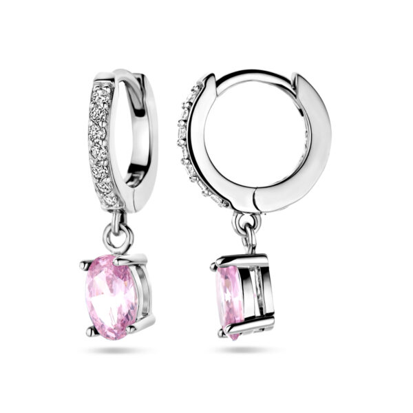 klapoorringen wit en roze zirkonia zilver gerhodineerd - Afbeelding 3